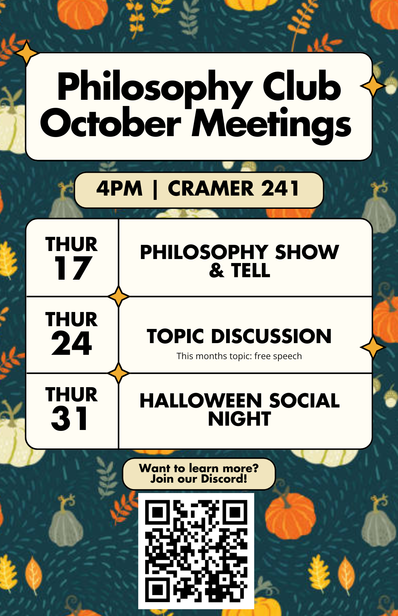 Philosophy Club October Schedule